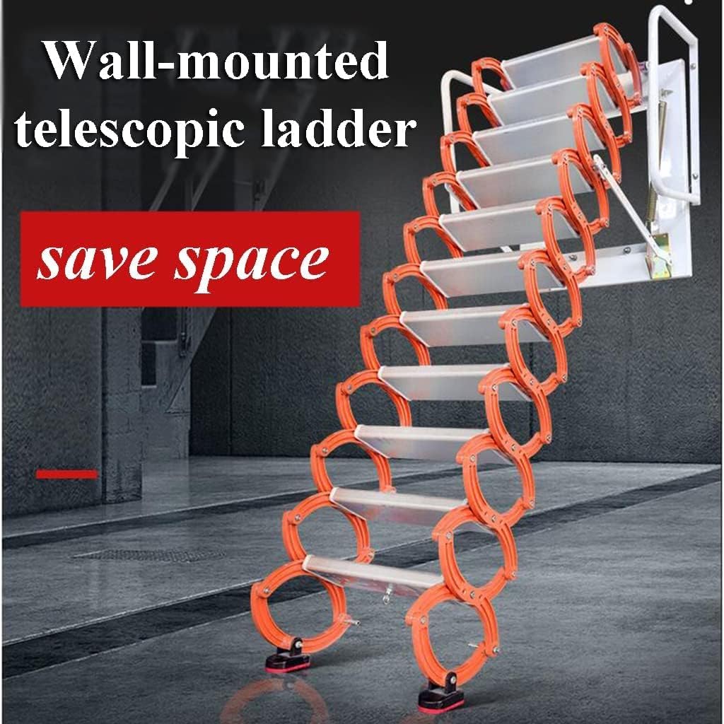 Telescopic Loft Ladder Wall-Mounted Folding Stairs Family Alloy Attic Ladder Telescoping Ladder for Home Attic Outdoor Work