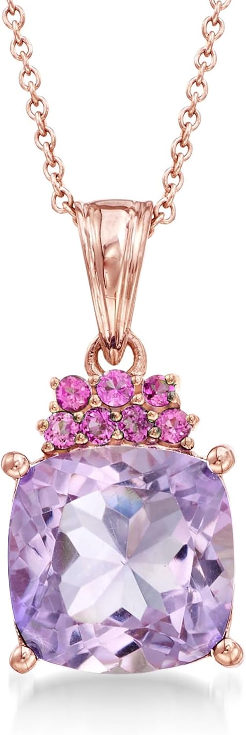 Ross-Simons 4.90 Carat Amethyst and .30 ct. t.w. Rhodolite Garnet Pendant Necklace in 18kt Rose Gold Over Sterling