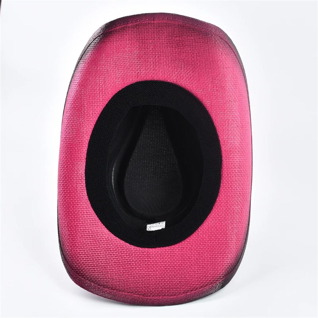 Cappelli da sole da donna in paglia stile occidentale per donna vintage bordo arricciato cowgirl jazz cappello da spiaggia, Rosa, Etichettalia unica