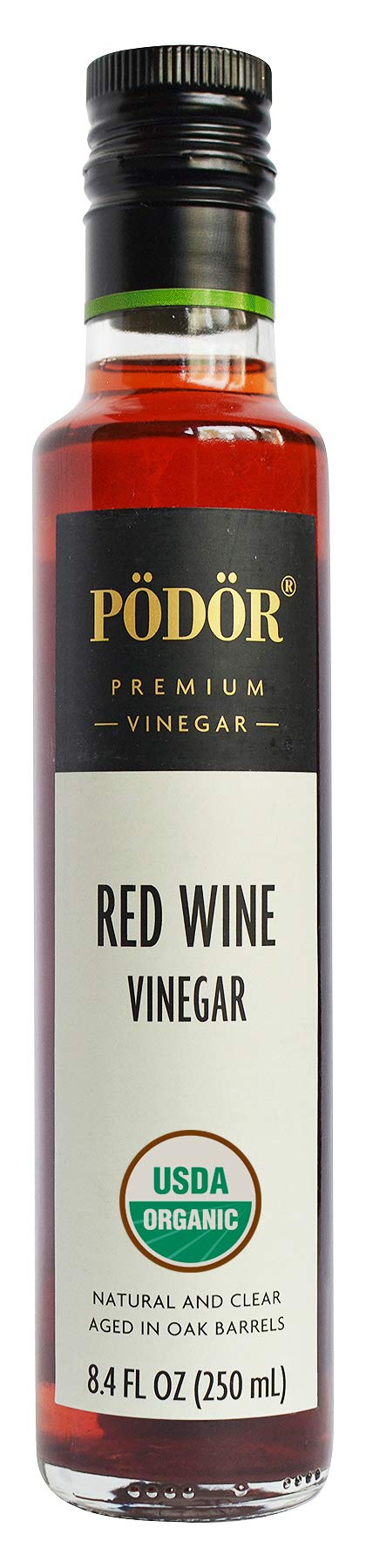 PÖDÖR Premium Organic Red Wine Vinegar - 8.4 fl. oz. - 100% Natural, Aged in Oak Barrels, Fermented, Unfiltered, Vegan, Gluten-Free, Non-GMO in Glass Bottle