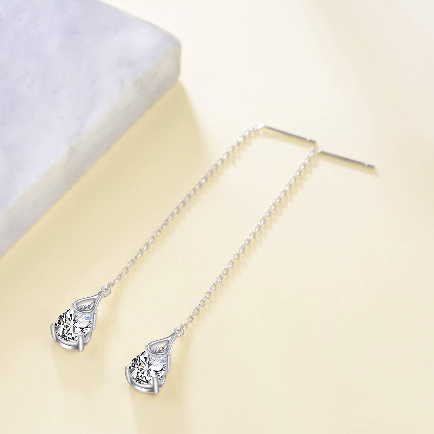 POPLYKE Threader Ohrringe Sterling Silber Tropfen ziehen durch Threader Kette Ohrringe für Frauen