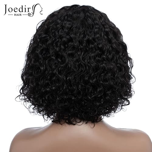 Miniatura 6 de JOEDIR HAIR Peluca corta y rizada con flequillo de cabello humano para mujer, 10 pulgadas, color negro natural, peluca rizada estilo Bob, sin