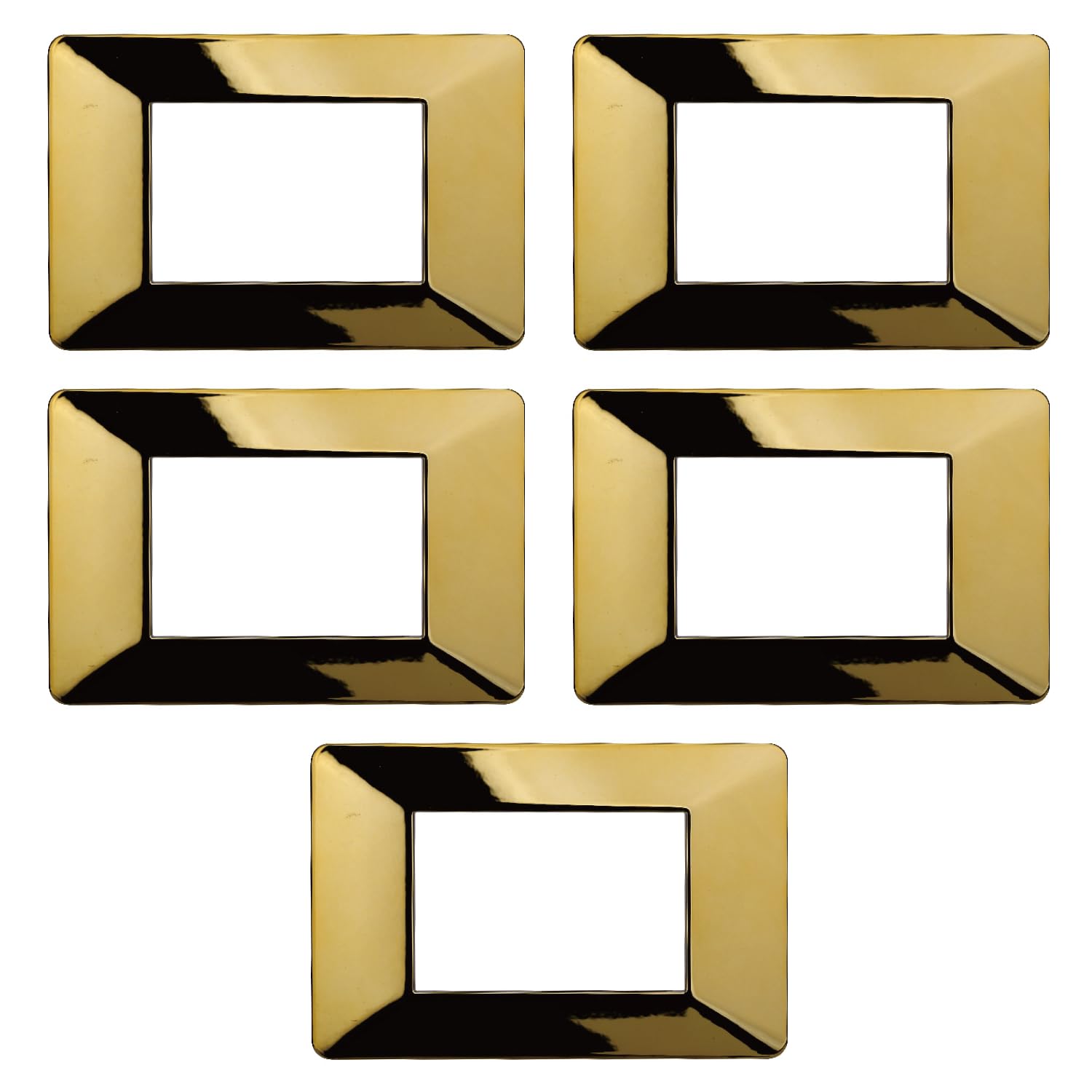 5 Plaques, 3 Modules/Place, Compatible with Vimar Plana, Shiny Gold, High Quality Plastic Plaques, 100% Compatible with Original Stands and Modules