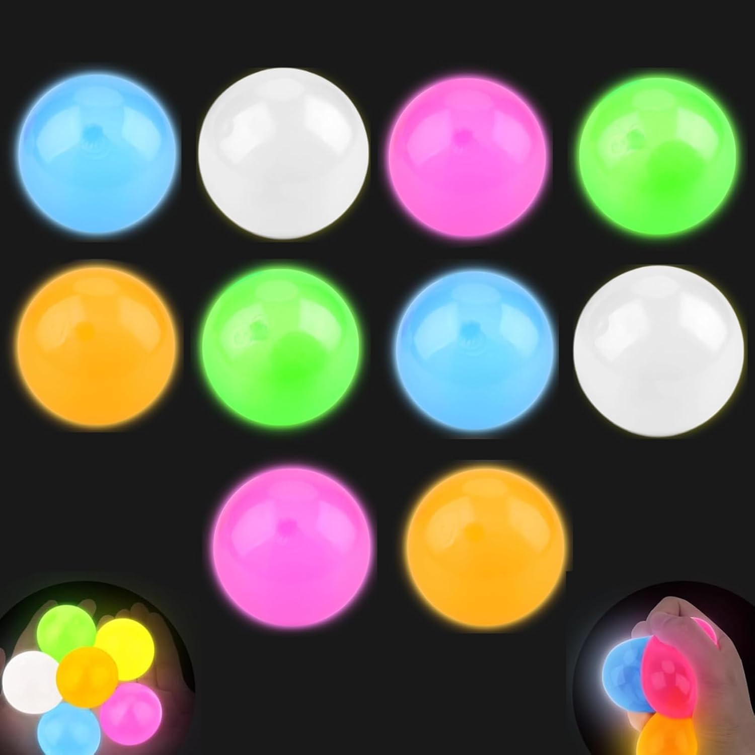 10Pcs Sticky Balls, Glow In The Dark Sticky Balls To Throw At Ceiling
