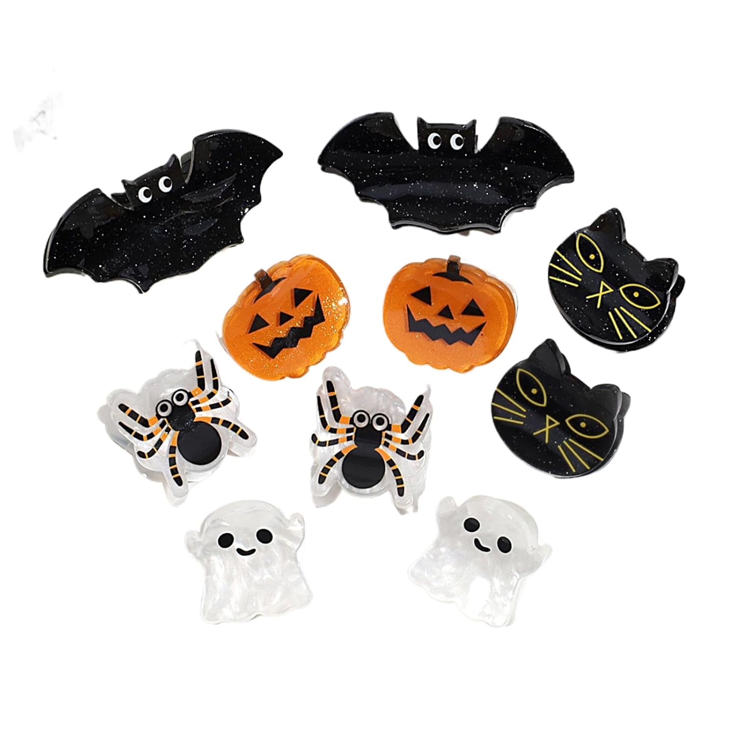 10Pcs Cute Halloween Hair Claw Clips for Girls, Mini Cat Bat Pumpkin Ghost Spider Hair Clips Halloween Headwear Hair Accessories (A Style)