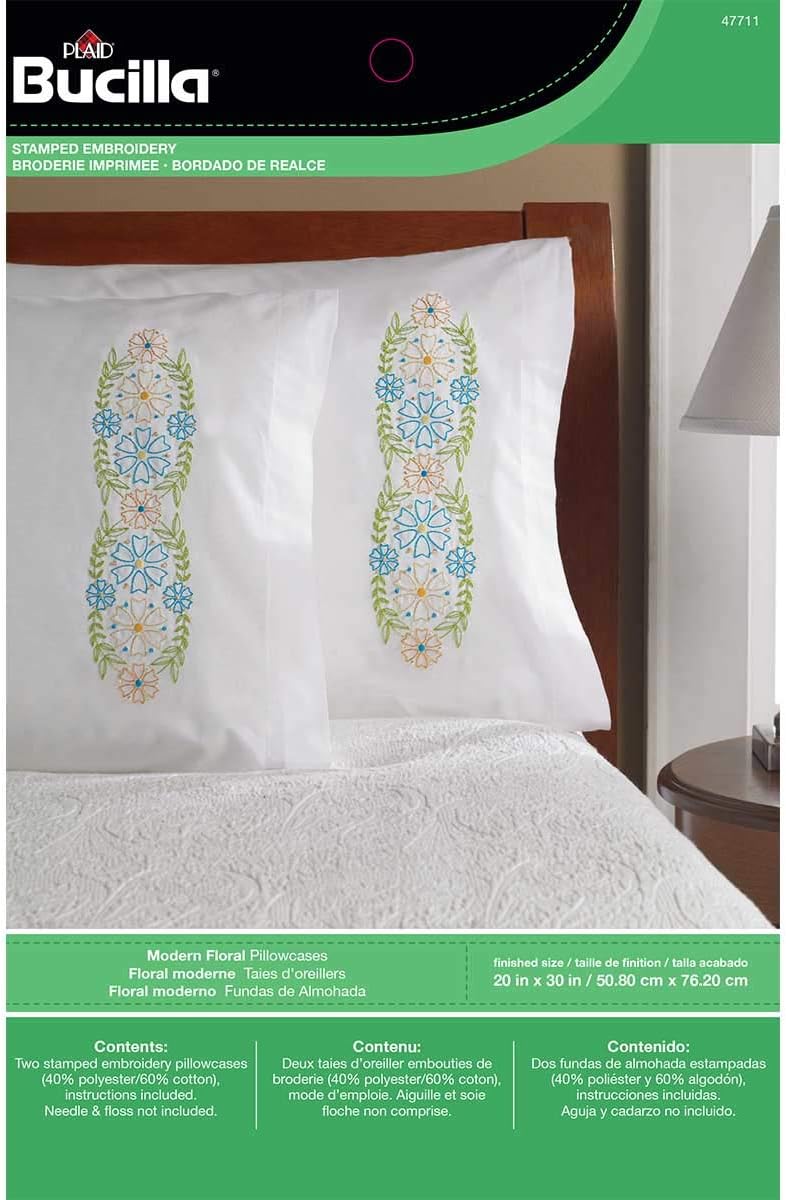Bucilla Stamped Embroidery Kit, Pillowcase Pairs,