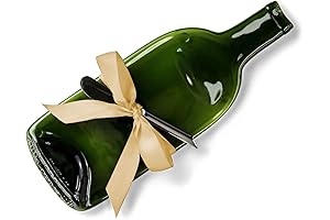 Melted Recycled Wine Bottle Cheese Tray with Cheese Spreader and Gold Ribbon:...