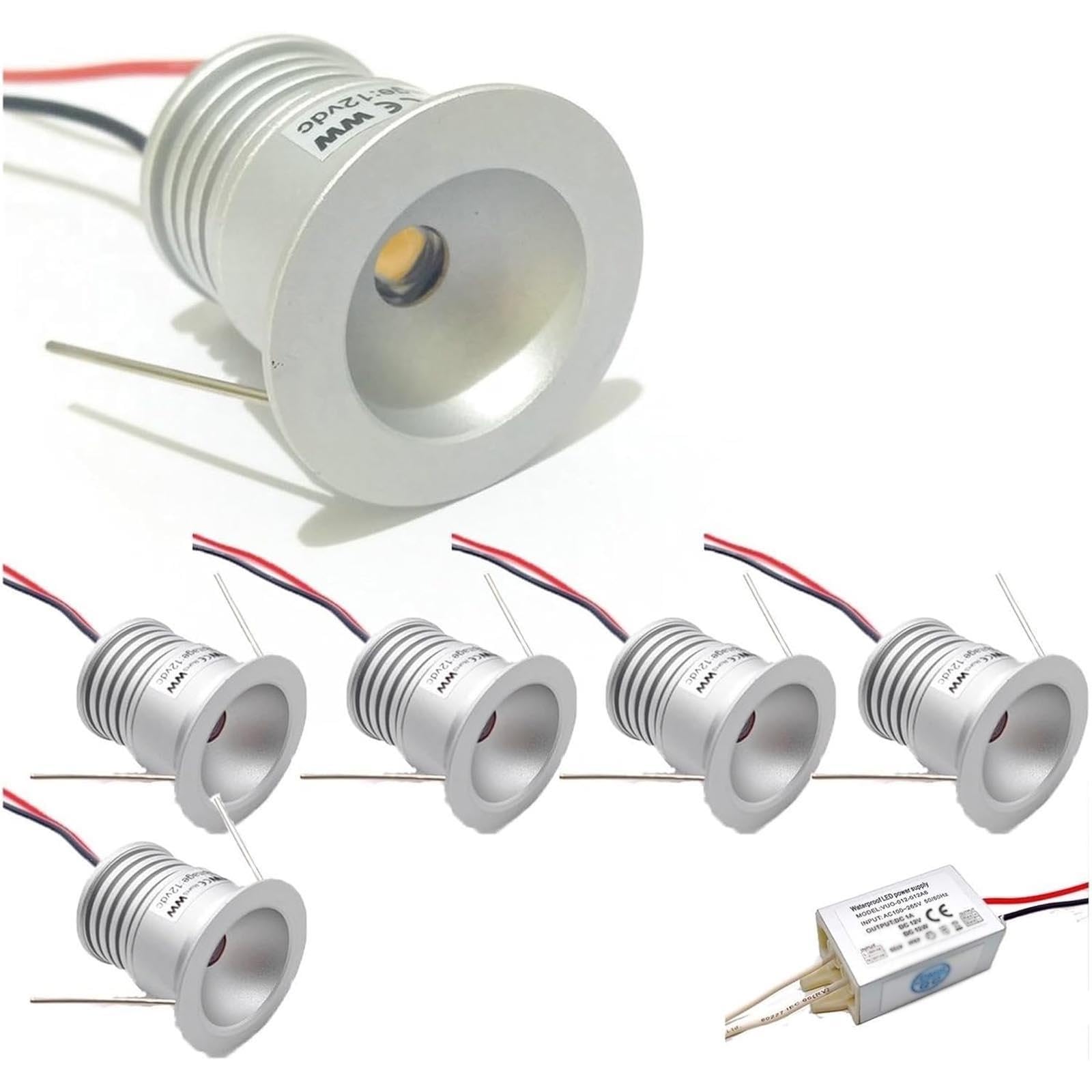Set Da 6 Mini Faretti LED Da 12V 1W, Kit Di Illuminazione A Incasso (Diametro 25mm) Per Esterni E Soffitti, Faretto LED Impermeabile IP65, Per Giardino, Garage E Soffitta(Warm White,120 degrees)