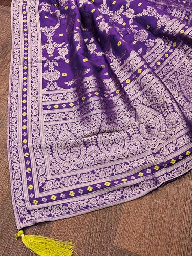 TRENDMALLS Women's Banarasi Silk Ethnic Motiff Design Dupatta (D08-Purple)3