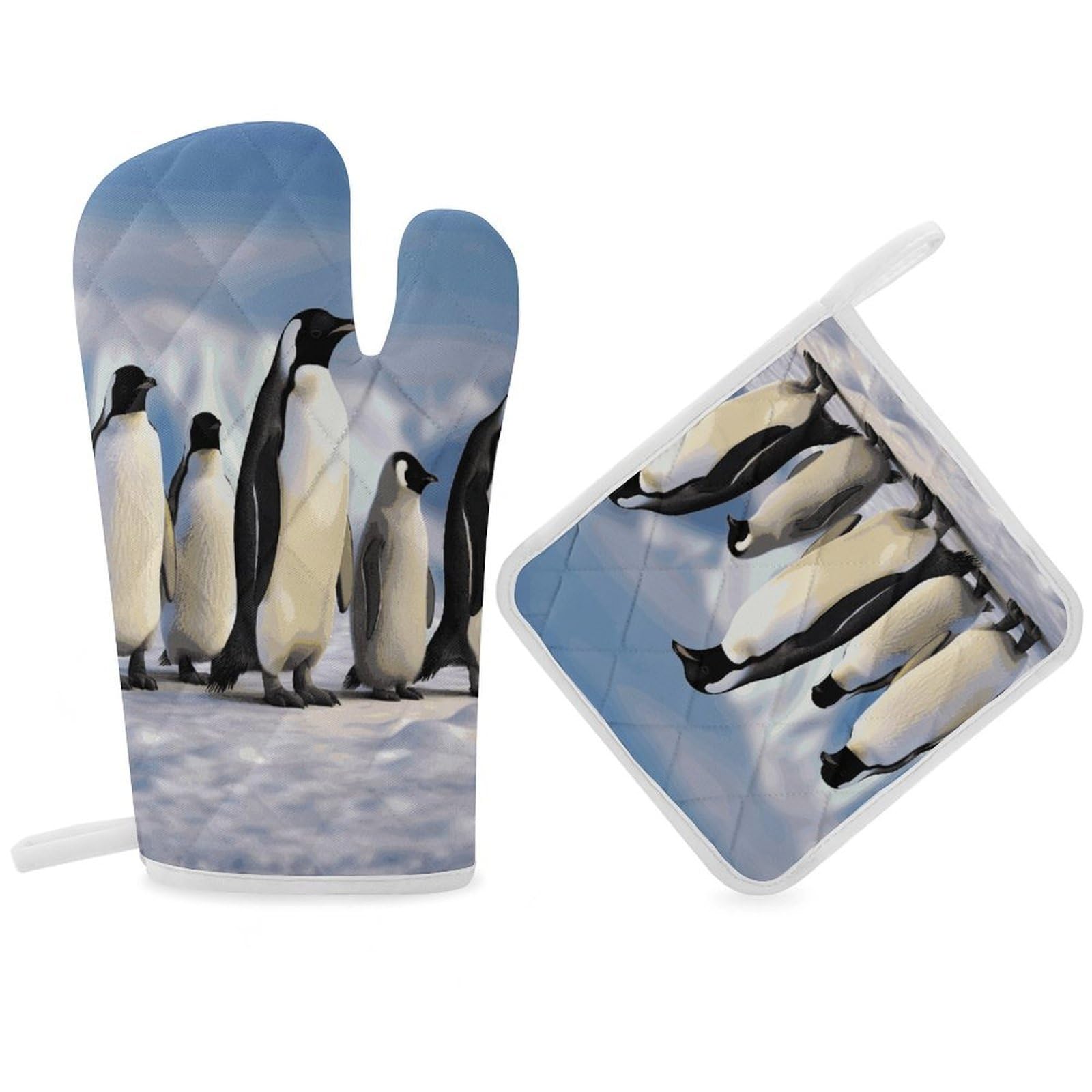 Fodpand Women's Style Five Penguins Oven Mitts And Pot Holders Sets,Oven Gloves For Kitchen Oven Mitts And Potholders For Baking Cooking Grilling Apartment Essentials