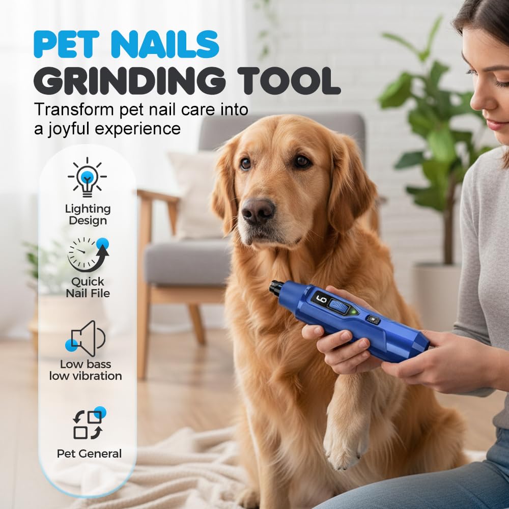 Molinillo de uñas para mascotas para perros y gatos, recortador de uñas recargable USB con luz LED y 7 velocidades, herramienta silenciosa de aseo de uñas para un cuidado suave de las patas