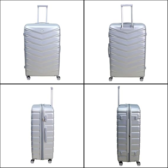 Suitcase Set, 3-Piece Hard Shell ABS Expandable Travel Luggage with 8 Spinner Wheels, Lightweight Durable High Capacity Cabin Suitcase with Lock, 20 28 32, Denver - Silver