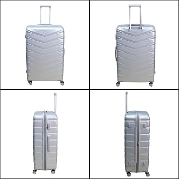 Suitcase Set, 3-Piece Hard Shell ABS Expandable Travel Luggage with 8 Spinner Wheels, Lightweight Durable High Capacity Cabin Suitcase with Lock, 20 28 32, Denver - Silver