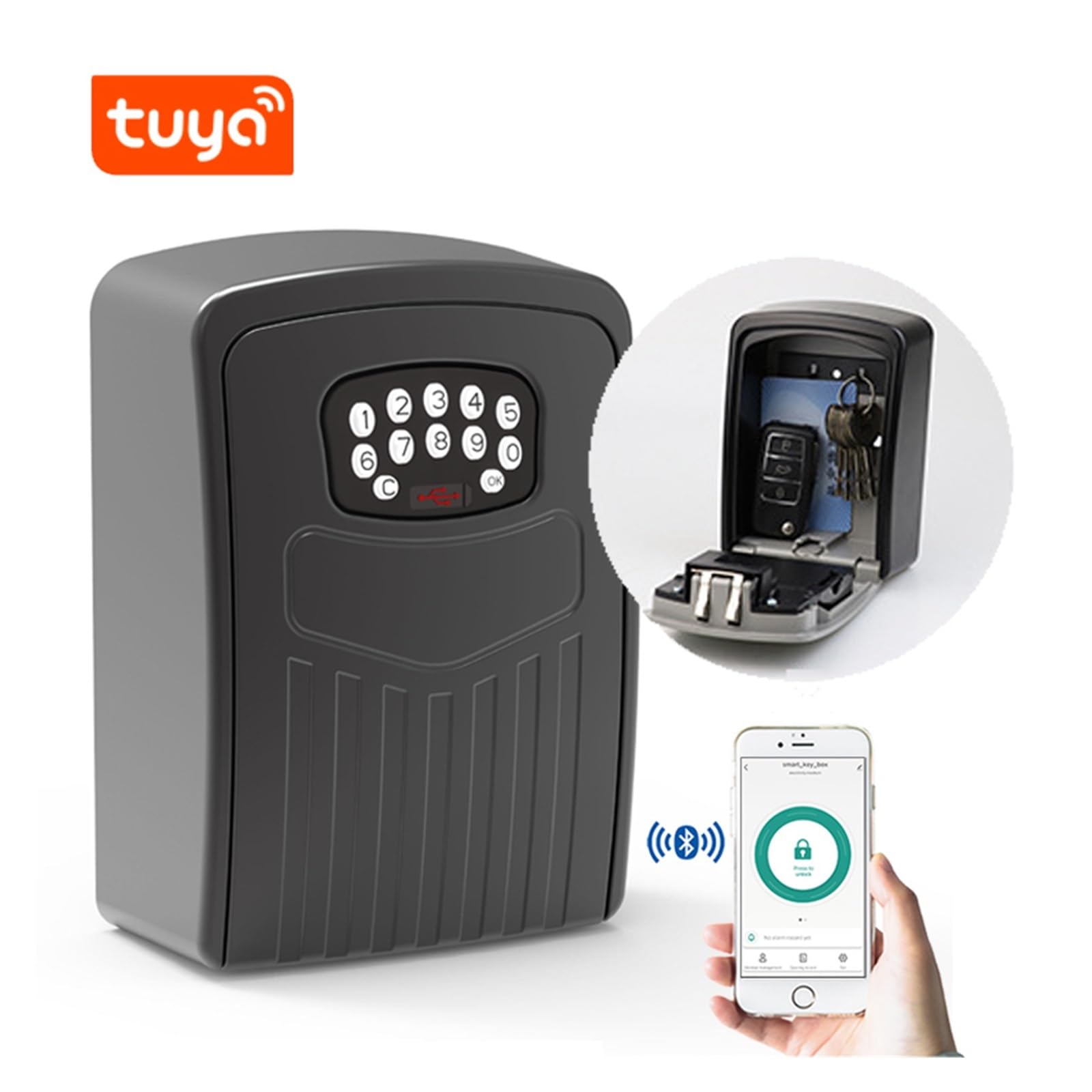 Sejf do domu Tuya Smart Key Lock Box naścienny sejf na klucze ze stopu aluminium odporny na warunki atmosferyczne z kodem schowek na klucze Lock Box Indoor Outdoor(TUYA key safe box 2)