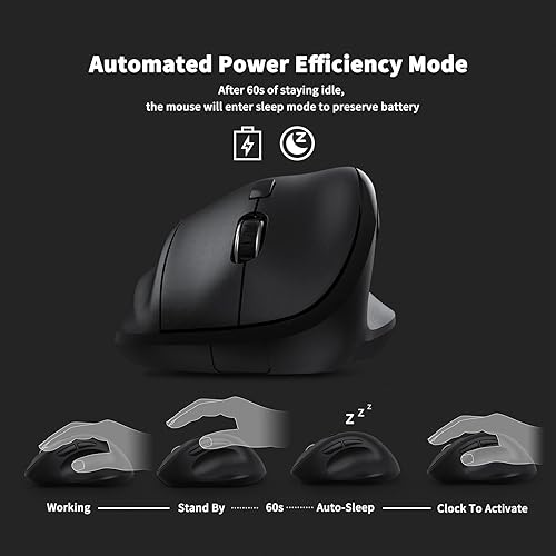 Miniatura 9 de Micropack - Ratón vertical multidispositivo, 3 modos Bluetooth 5.0 y 3.0 y 2.4G mouse inalámbrico con DPI ajustable y clic silencioso para laptop,