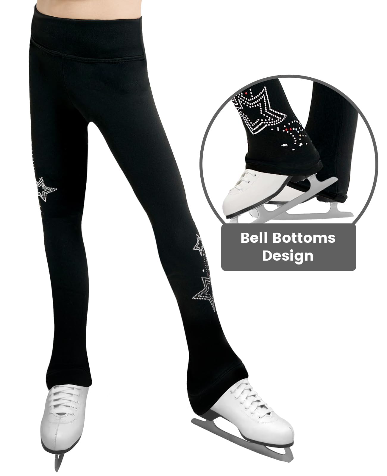 Gogokids Eiskunstlaufhose für Mädchen, Fleece Thermo Leggings, Glitzer Strass, Ice Skating Hose, Training Ballett Gymnastik