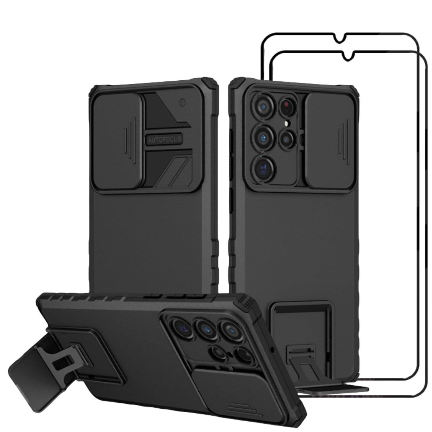 [1+2PACK] Compatible with Samsung Galaxy S24 Plus Case Cover & Screen Protector Built Slide Camera Protection Cover,Military Heavy Duty Protective Phone Case (Black)