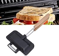Vista 4 de Fdit Sartén de doble cara para hornear de aleación de aluminio, sartén para sándwiches con mango de madera maciza, tostadora antiadherente