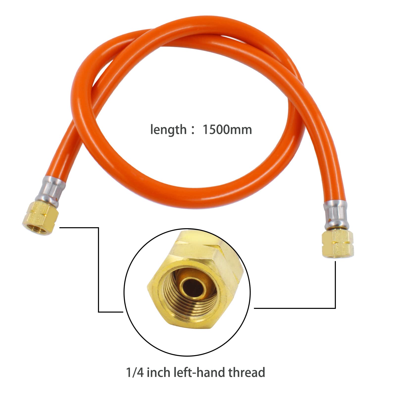Gasregler Druckminderer 50mbar+Gasschlauch 150cm 1/4" Linkegewinde Betriebsdruck Gas Niederdruckregler Druckregler Zubehör/Ersatzteil für Gasgrils für Camping Picknicks Grillpartys