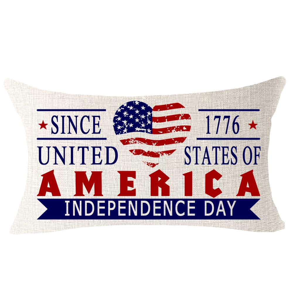 Amazon Com Happy Independence Day Happy Memorial Day Since 1776 America Flag Retro Lumbar Cotton Linen Throw Waist Pillow Case Decorative Cushion Cover Pillowcase For Club Coach Sofa 12 X Home