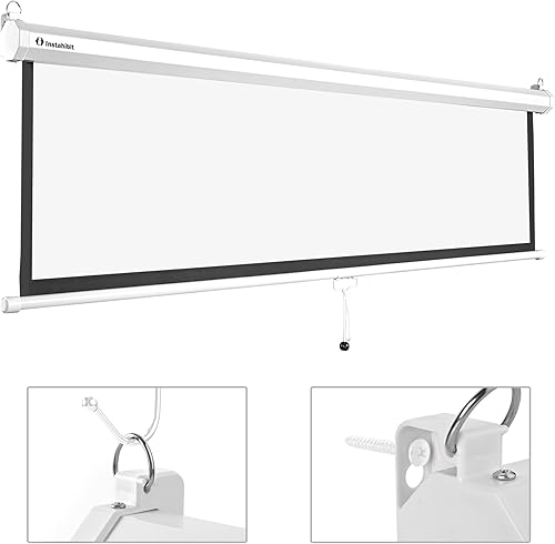 Miniatura 6 de pantalla abatible manual de proyector (72 pulgadas diagonal 169). Se cierra automáticamente (63 x 35 pulgadas). Color blanco