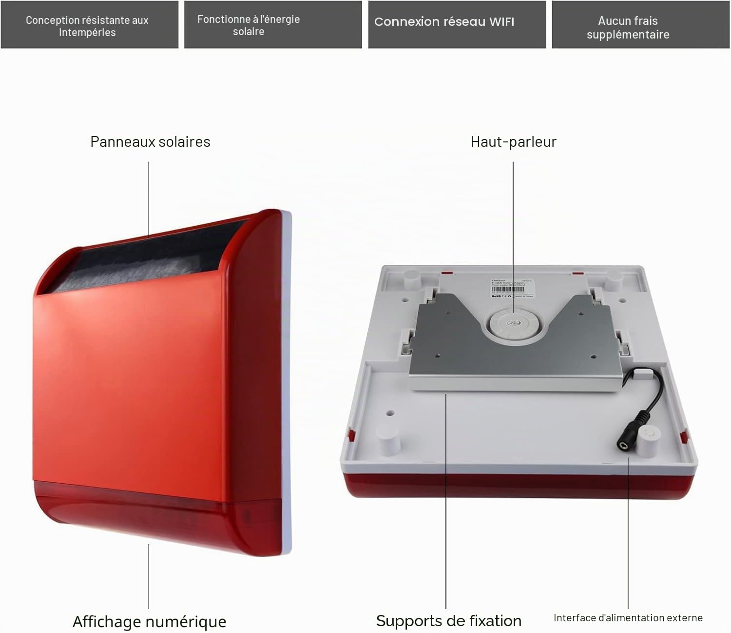 Wolf Guard LB-12WF Sirène d'Alarme WiFi sans Fil, Système d'Alarme de Sécurité pour la Maison, Garage et Abri de Jardin, Contrôle par Application