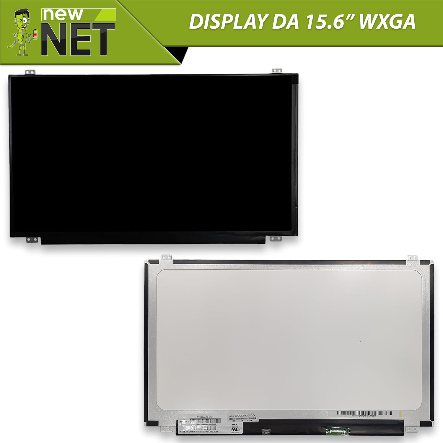 new net - Pannello Schermo Display LCD Compatibile con Lenovo 5D10G93202, 5D10G93203, 5D10G94547, 5D10H12049, 5D10H13020, 5D10H13022, 5D10H15253 [15.6 Pollici - HD - 1366 x 768-30 Pin]