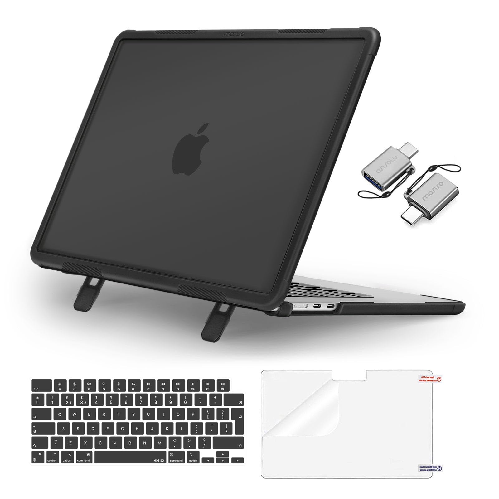 MOSISO Compatible avec MacBook Air 15 Pouces M5 M4 M3 M2,Noir | Kit 4-en-1 Coque Robuste avec Béquille Pliable Compatible avec MacBook Air 15 Pouces 2026-2023 A3448 A3241 A3114 A2941