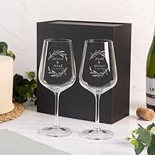 Wanapix | Calice di Vino Personalizzato | Con Scatola Regalo | Set da 2 | Bicchiere da Vino | Cristallo di Boemia | Inciso al Laser | 45 cl | Regalo originale | Flowers