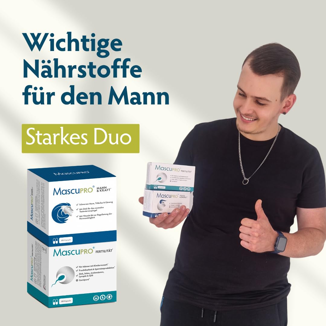 MascuPRO Mann & Kraft - Vorteilsbox für 3 Monate | Black Maca, Tribulus Terrestris, Bockshornklee, Cordyceps, Zink & Aminosäuren | vegan