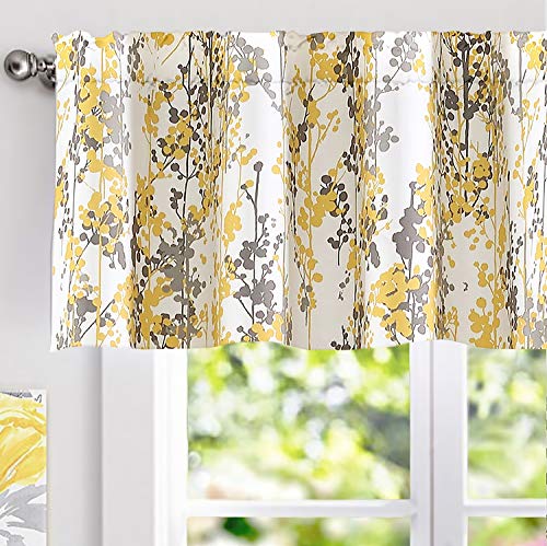 Driftaway Leah Abstract Floral Blossom Ink Painting Thermal Insulated Window Curtain Valance Rod Pocket 52 Inch By 18 Inch Plus 2 Inch Header Gray Golden Yellow 2 Pack #TOP29