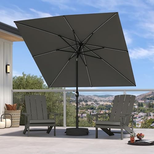 PURPLE LEAF Sonnenschirm Balkon Gartenschirm mit Ständer Kurbel, Marktschirm Balkonschirm mit UV-Schutz, Mittelmastschirm für Patio, Garten, Terrasse, Markt, Grau