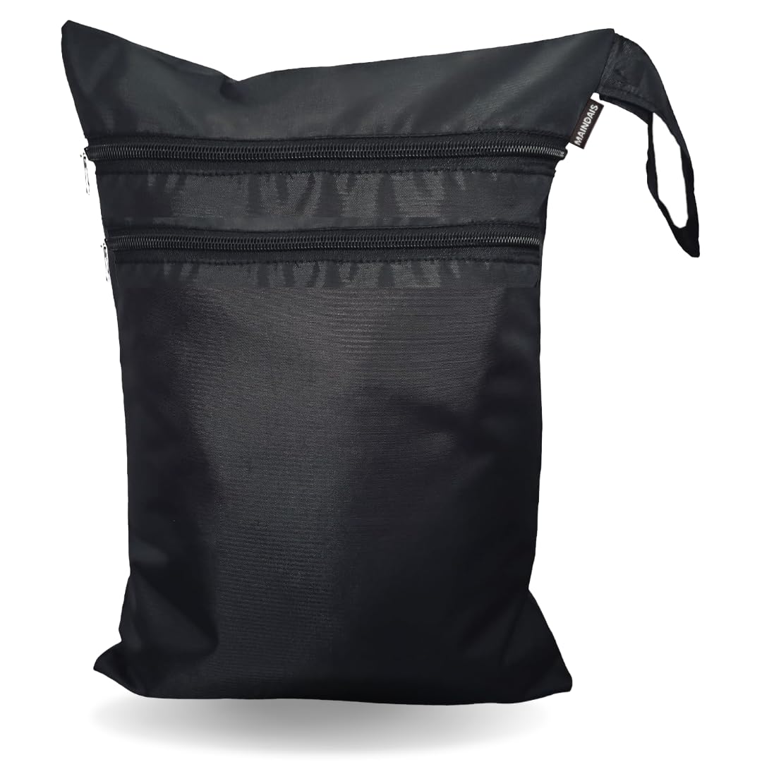 MAINDAIS Waterproof Wet Bag, Washable, Reusable for Travel, Beach, Pool, Stroller, Diapers, Dirty Gym Clothes, Wet Swimsuits,Toiletries | Two Pocket & Two Zipper for Bag - (Black,Pack of 1) (B0D8QLC7BJ) Amazon Price History, Amazon Price Tracker