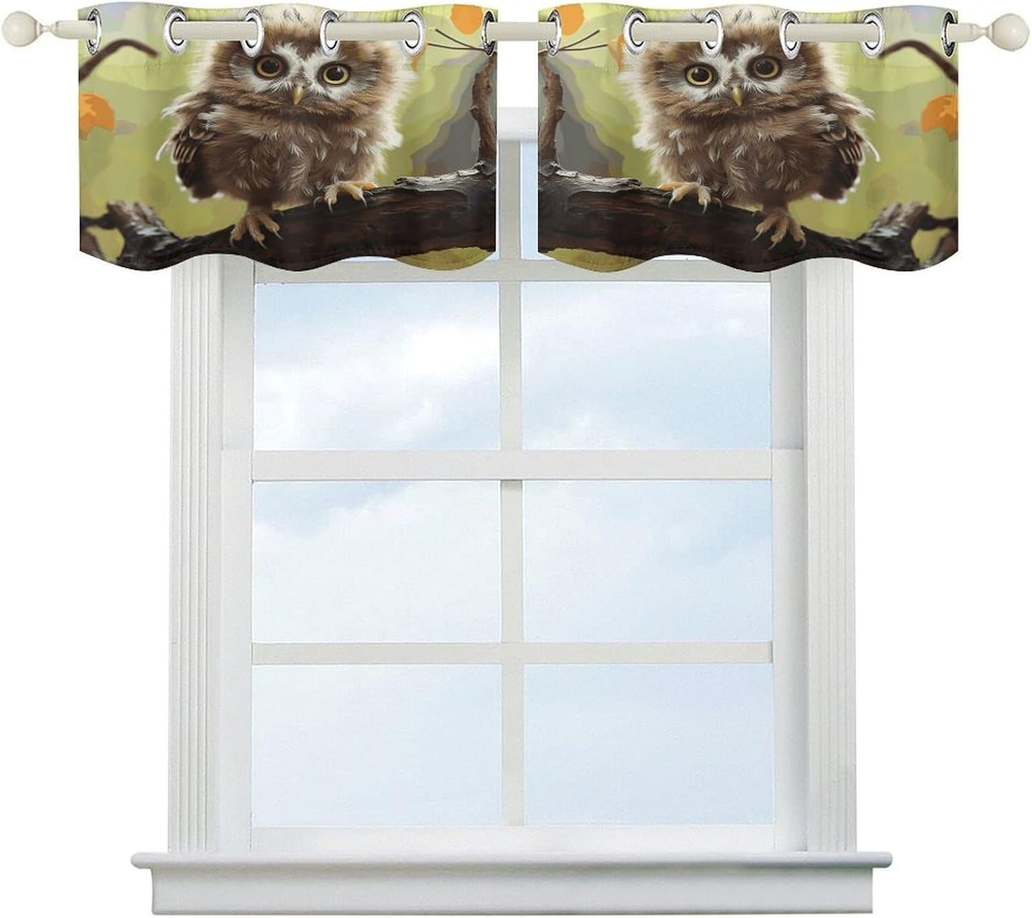 Real Cute Baby Owls 2 Pack Valance Curtains Window Treatments. Adjustable Curtain with Rod Pocket.Cafe Curtains is Half Curtains for Privacy Decorative 52x18.1 Inch.