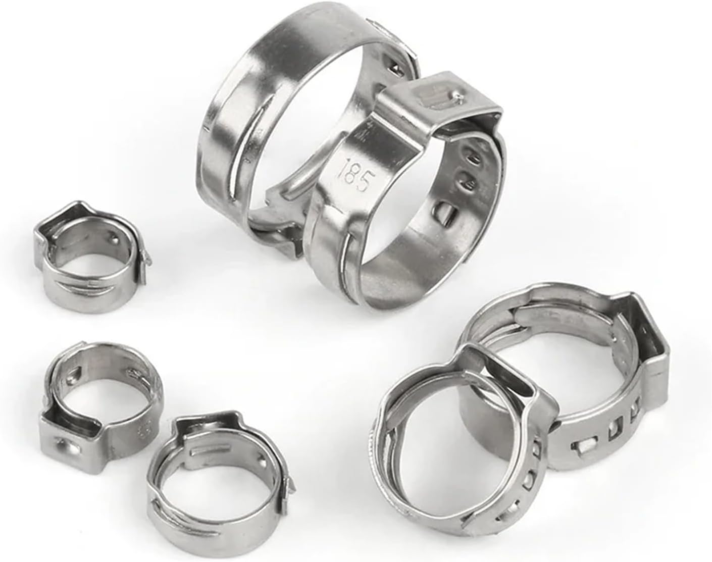 140pcs Single Ear Stepless Hose Clamps 7-21mm 304 Stainless Steel Hose Clamps Cinch Clamps Rings or 1PC Hose Clip(Only 1PC pliers)