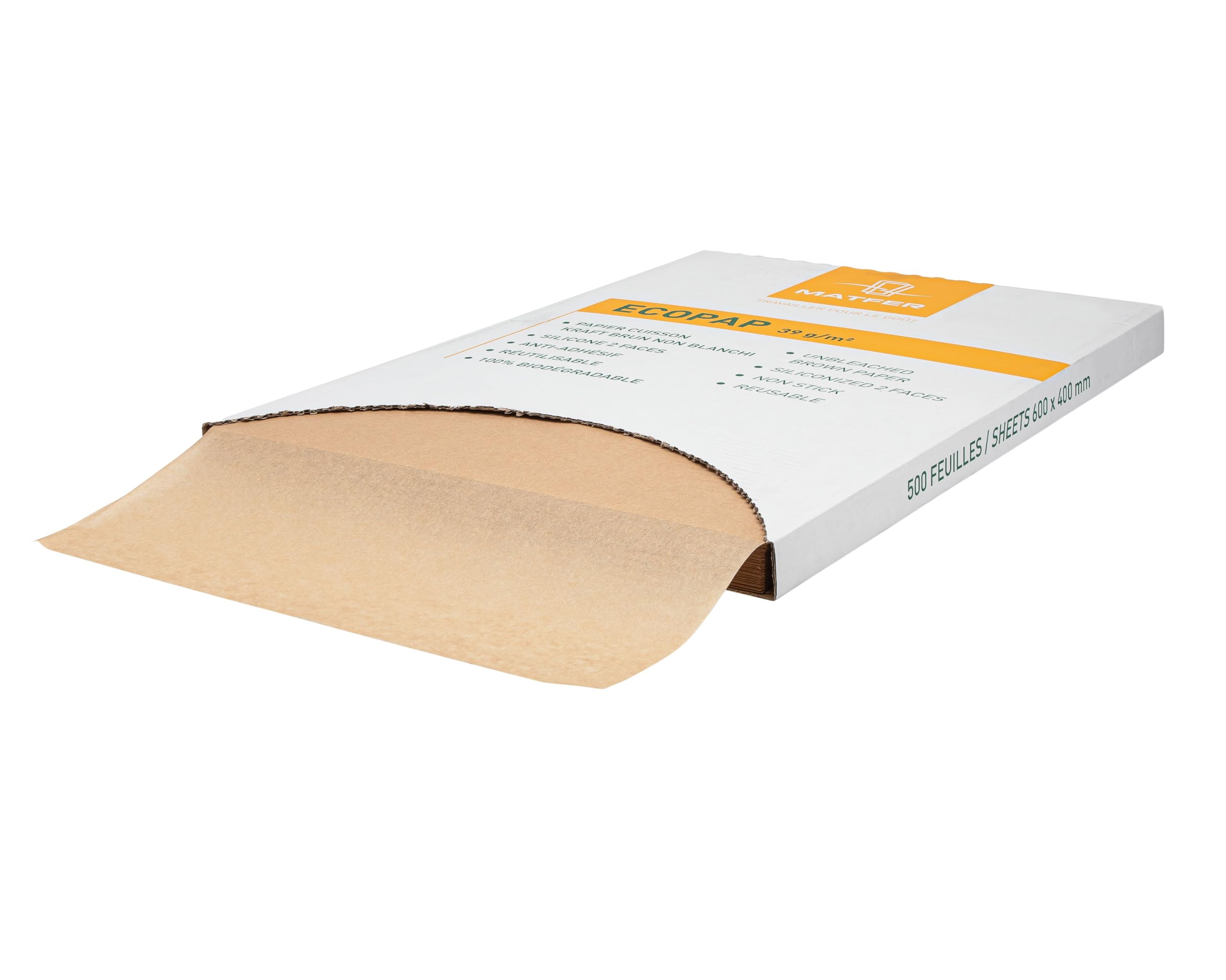 MATFER Dn927 Ecopap Carta Da Forno Pasticceria | Confezione Da 500 Fogli | Antiaderente In Silicone | Marrone