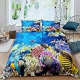 Andrui. Housse de Couette Poisson/étoile de Mer Parure de Lit Vie Marine avec Taies d'oreiller en Microfibre Plusieurs Couleurs avec Fermeture éclair (Style 3,220x240cm)