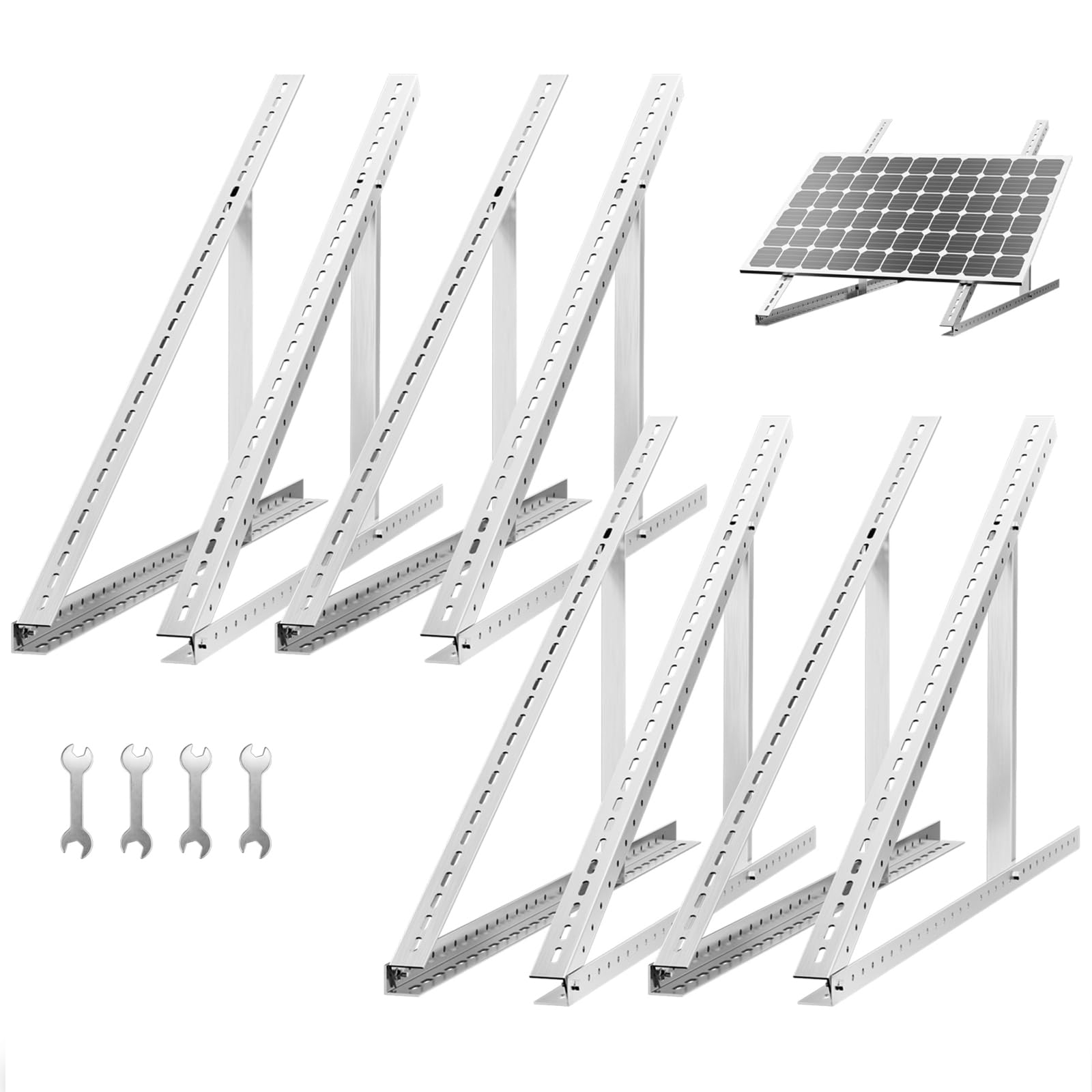 8 Stück Solarpanel Halterung 114cm 45in für 4 100W-600W Solarmodul, 0-90° Verstellbar PV Aufständerung Balkonkraftwerk Halterung Solarpanel Flachdach, inkl. Schrauben & Montage Anleitung