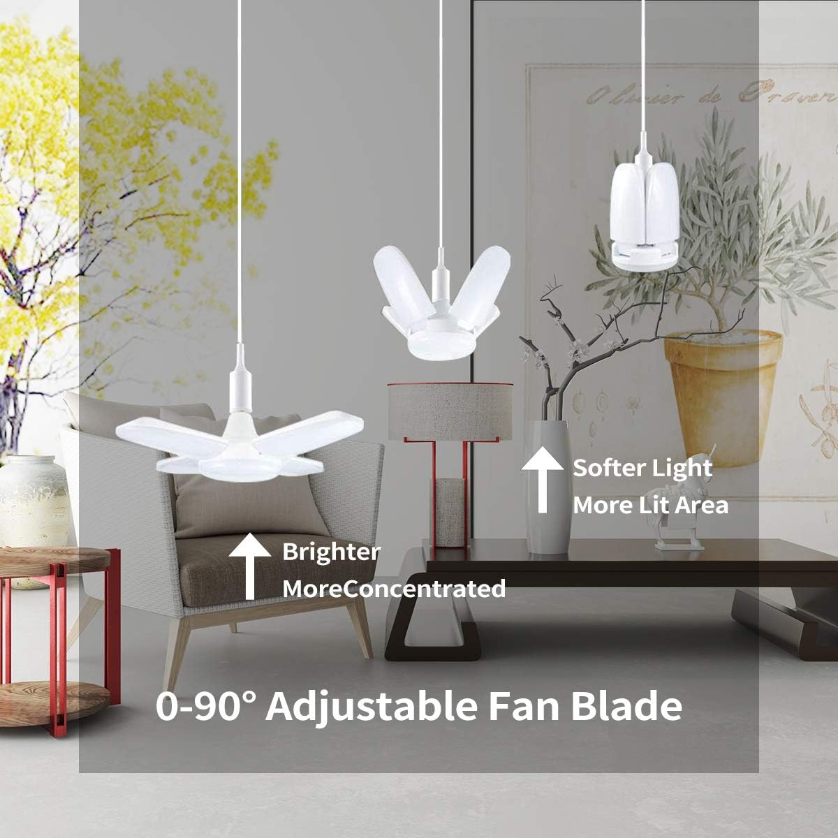 Mlife LED Garage Light 2 Pack 60W E26 6000LM Deformable LED Ceiling Lights Bulb, 6500K Daylight White with 4 Adjustable Light Panels for Garage Warehouse Workshop Basement