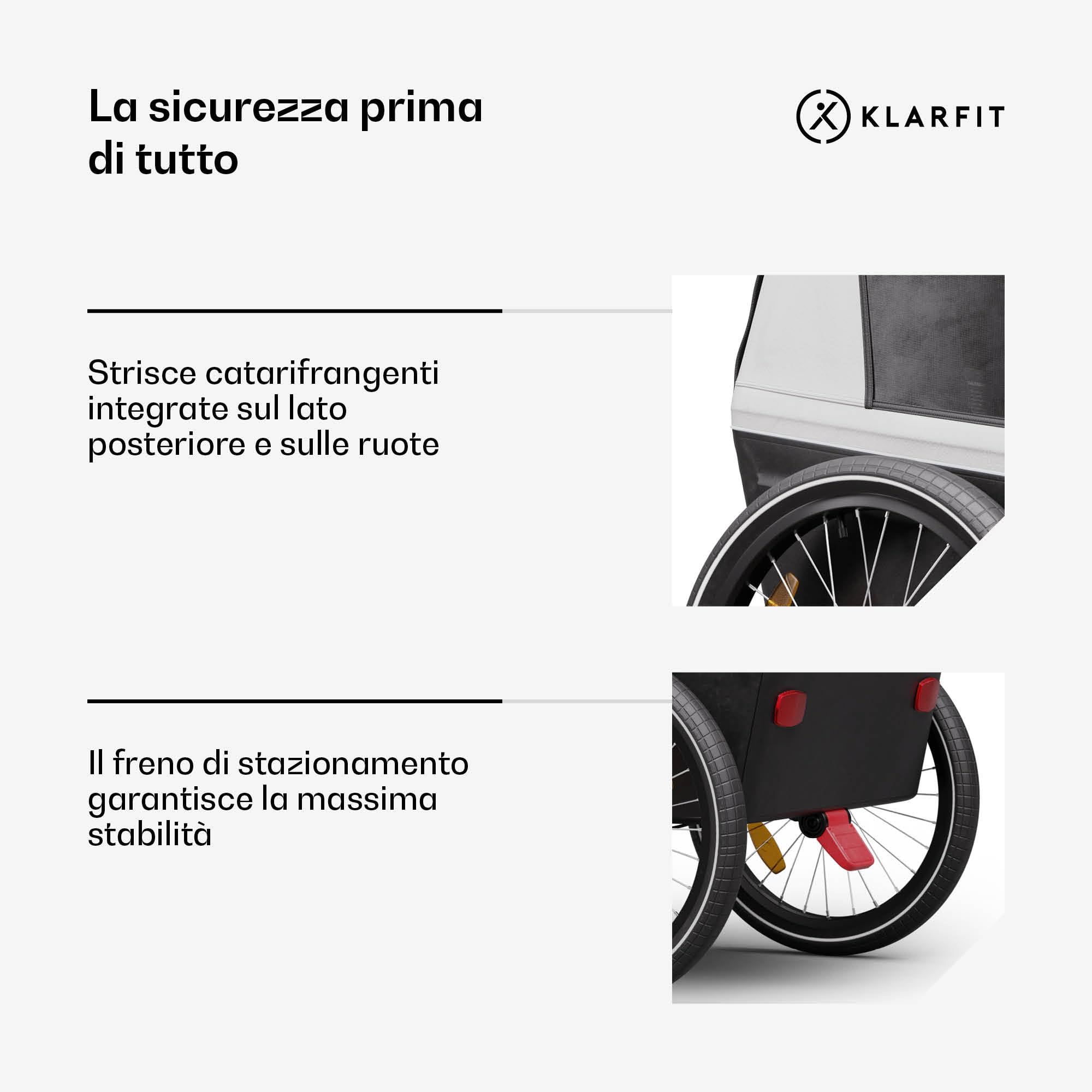 Klarfit GoKiddo Rimorchio per Bici 2in1 Carrello e Passeggino 40kg Pieghevole Grigio Chiaro