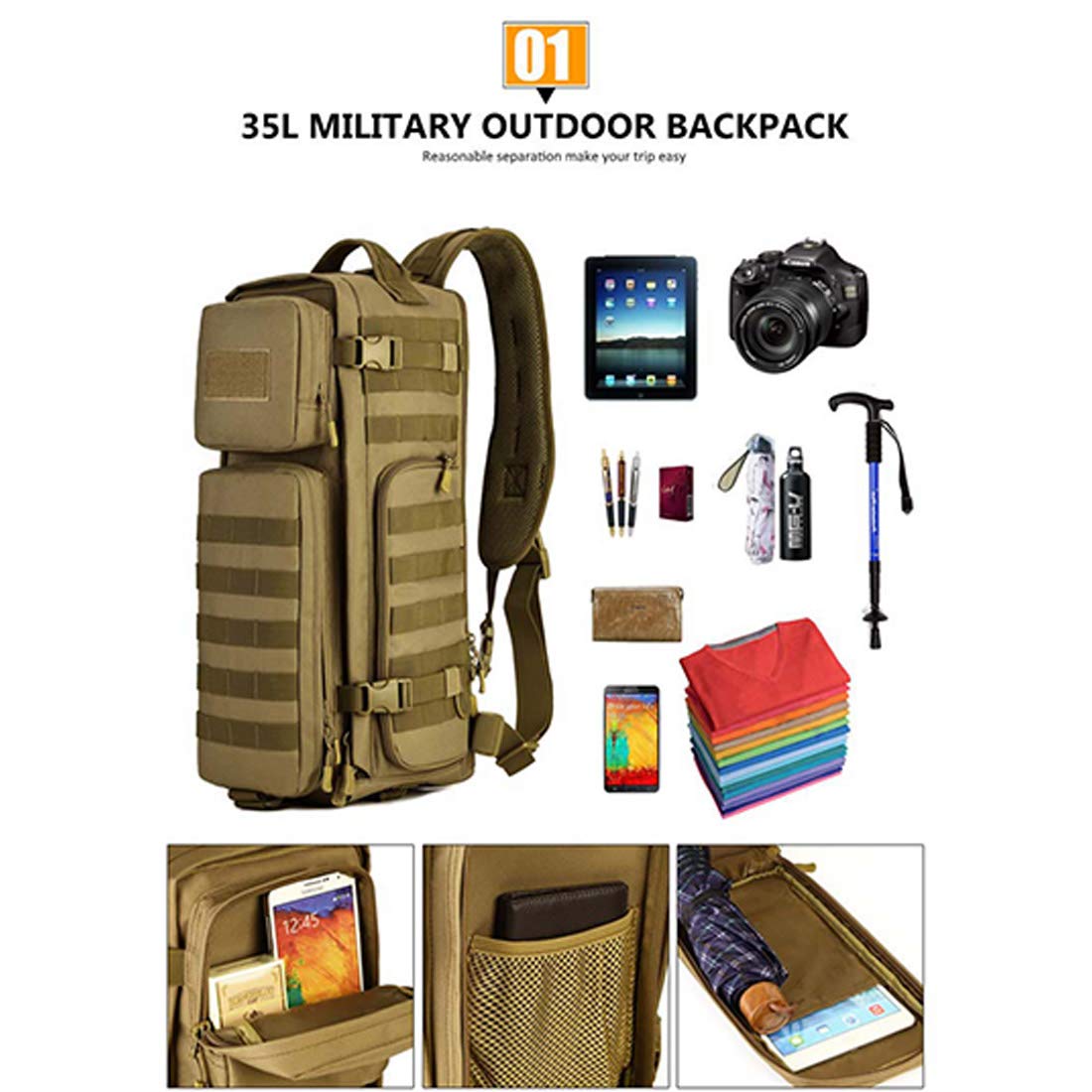 Mochila para Senderismo, Mochila táctica para montañismo al Aire Libre, Mochila para el Pecho, Mochila Militar multifunción Molle, Bolsos de Hombro para Hombre