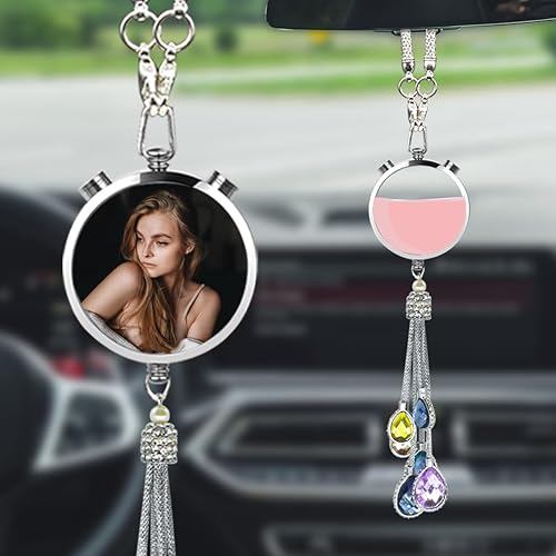 Vista 78 de AIFLM Adornos para colgar en el auto con fotos personalizadas, espejo estético personalizado, accesorios para el interior del automóvil, accesorios