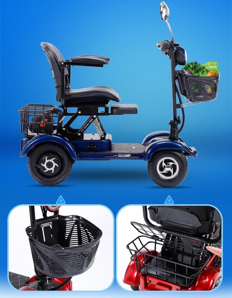 4 Ruedas Scooters Movilidad Servicio Pesado para Adultos Mayores Capacidad 200 Kg 380W 48V 20Ah Scooter Demovilidad Plegable Portátil Iluminación LED Completa para Ancianos B