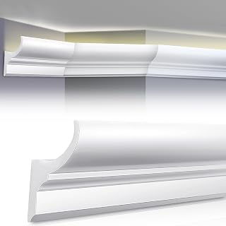 Pushglossy 31.5ft LED Crown Molding Kit - 8pcs Waterproof Polystyrene Ceiling Trim with Light Duct for Easy Ambient LED Strip Install