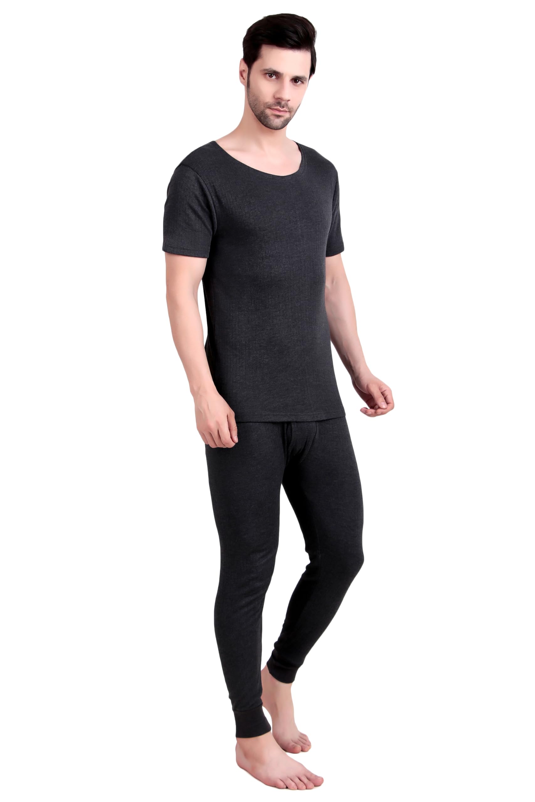 inner element Men's Thermal Set | Half Sleeve Top + Bottom | Polyfill Cotton | Charcoal Grey-picture-13