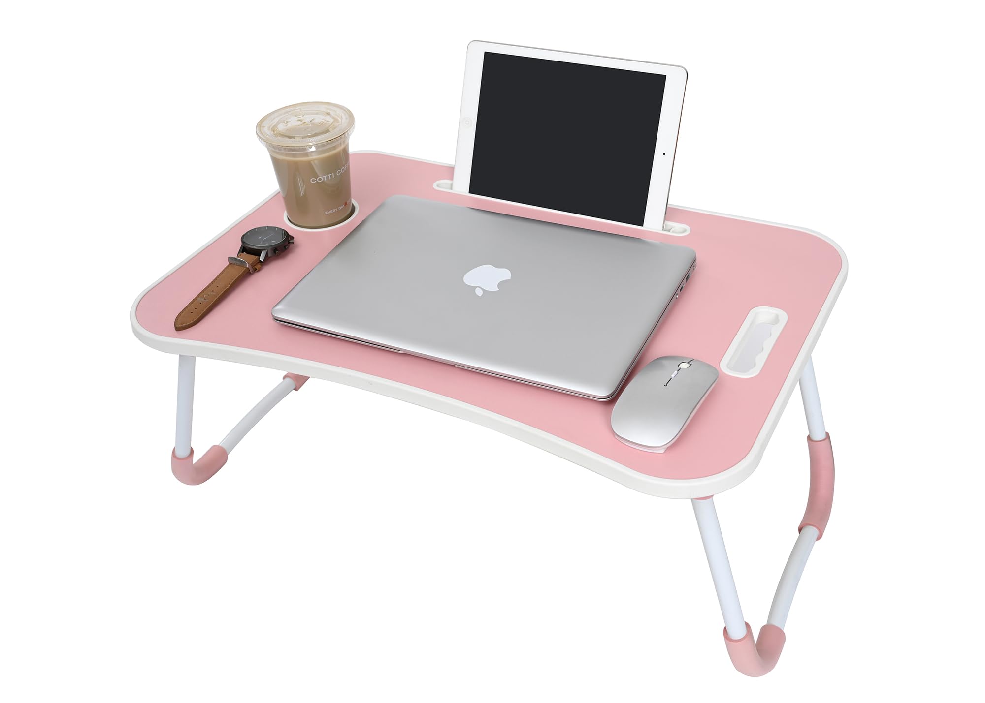 Cmy Pink Laptop Bed Table,Notebook Table Dorm Desk,Portable Lap Desk,Notebook Table Dorm Desk With Foldable Legs & Cup Slot,For Eating Breakfast,Reading,Watching Movie On Bed/Sofa(60 X 40Cm) (Pink)
