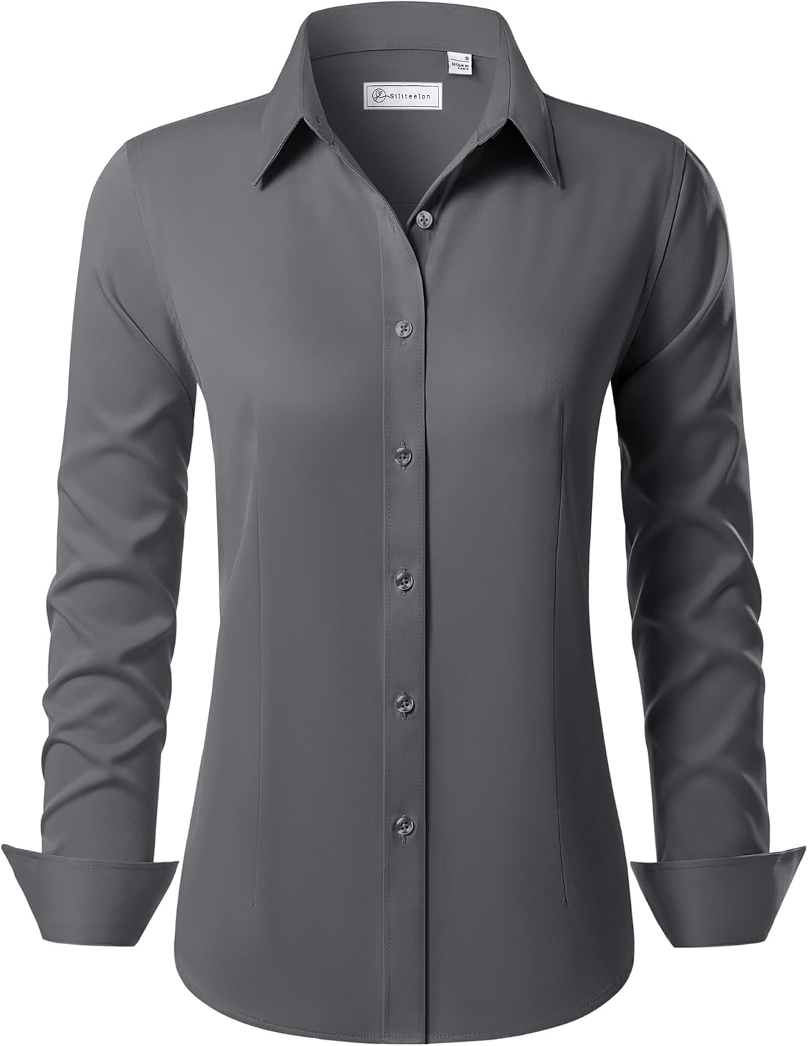 siliteelon Button Down Shirts for Women Long Sleeve Dress Shirts Wrinkle Free Collared Work Office Solid Blouses Tops - Image 8