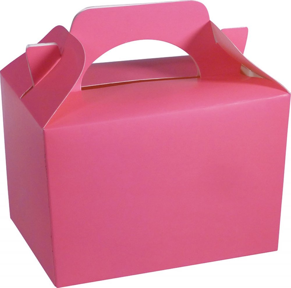 Diamante Crafts 10 Party Boxes Solid Colour Plain Cardboard Lunch Food Loot Treat Box 20 Colours (10 Plain - Neon Pink)