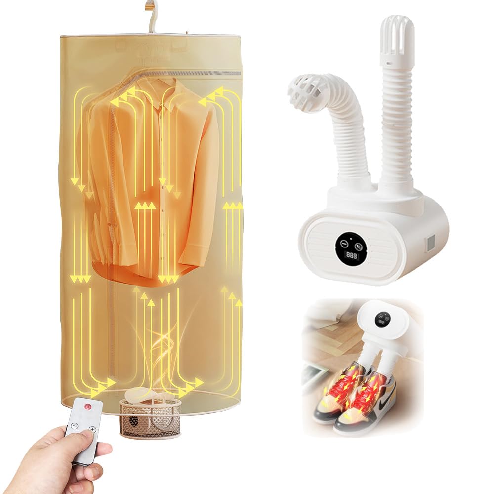 Secadora de Ropa Eléctrica Portátil 600 W 3 en 1 con Bomba de Calor | Secador de Aire Caliente para Ropa y Zapatos con Temporizador Ideal para Apartamentos Hogar y Viajes