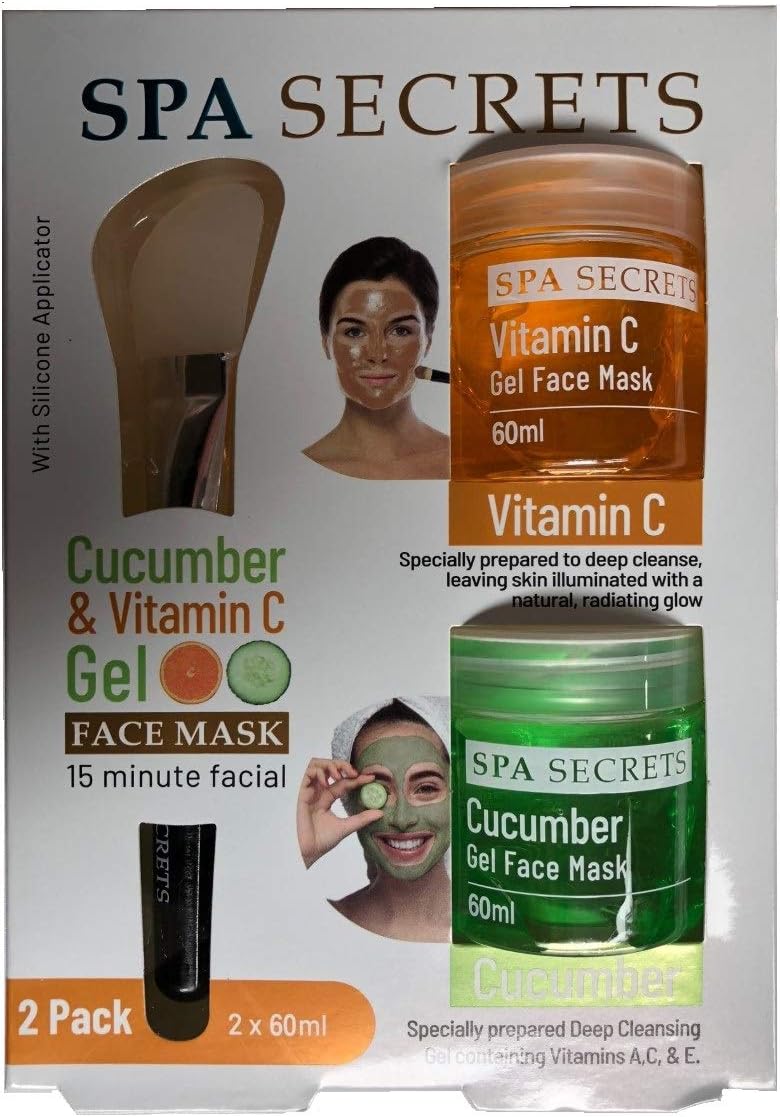 Spa Secrets Gel Face Mask Set Cucumber & Vitamin C 2 Pack & Brush Gift Set